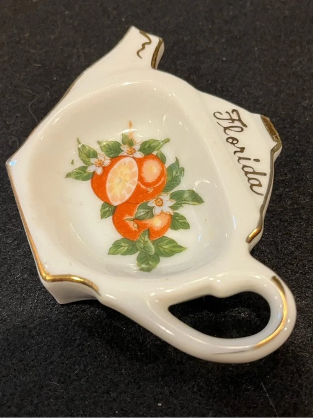 Vintage Florida Orange Tea Bag Holder Dish with Gold Trim
